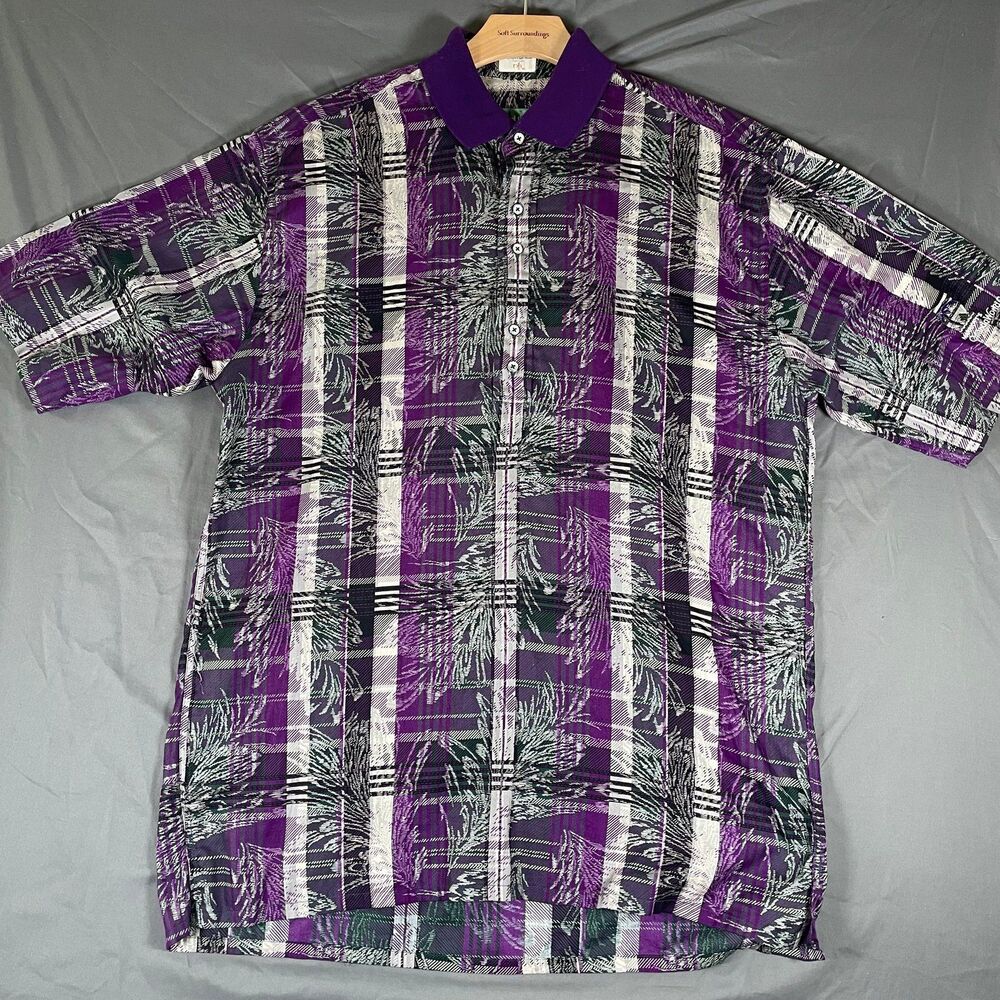 Michael Thomas Egyptian Cotton Polo Shirt Men's Size Large Floral Purple USA VTG